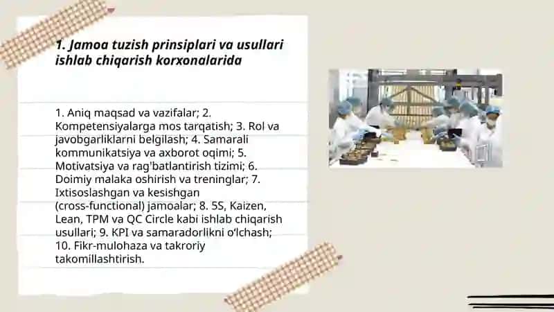 Ishlab chiqarish korxonalarida jamoa tuzish va ish jarayonlarini tashkil etish 3