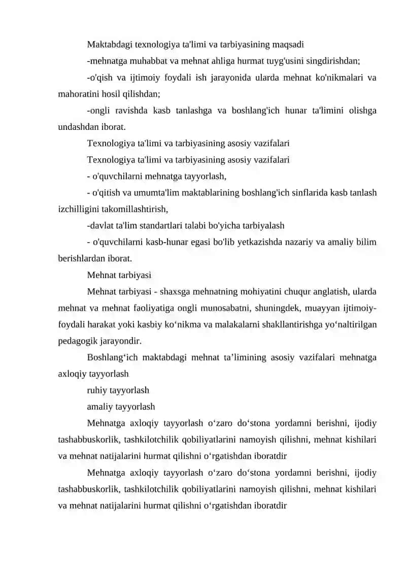Texnologiya fani darslarining maktabdagi o'rnini aniqlash 3