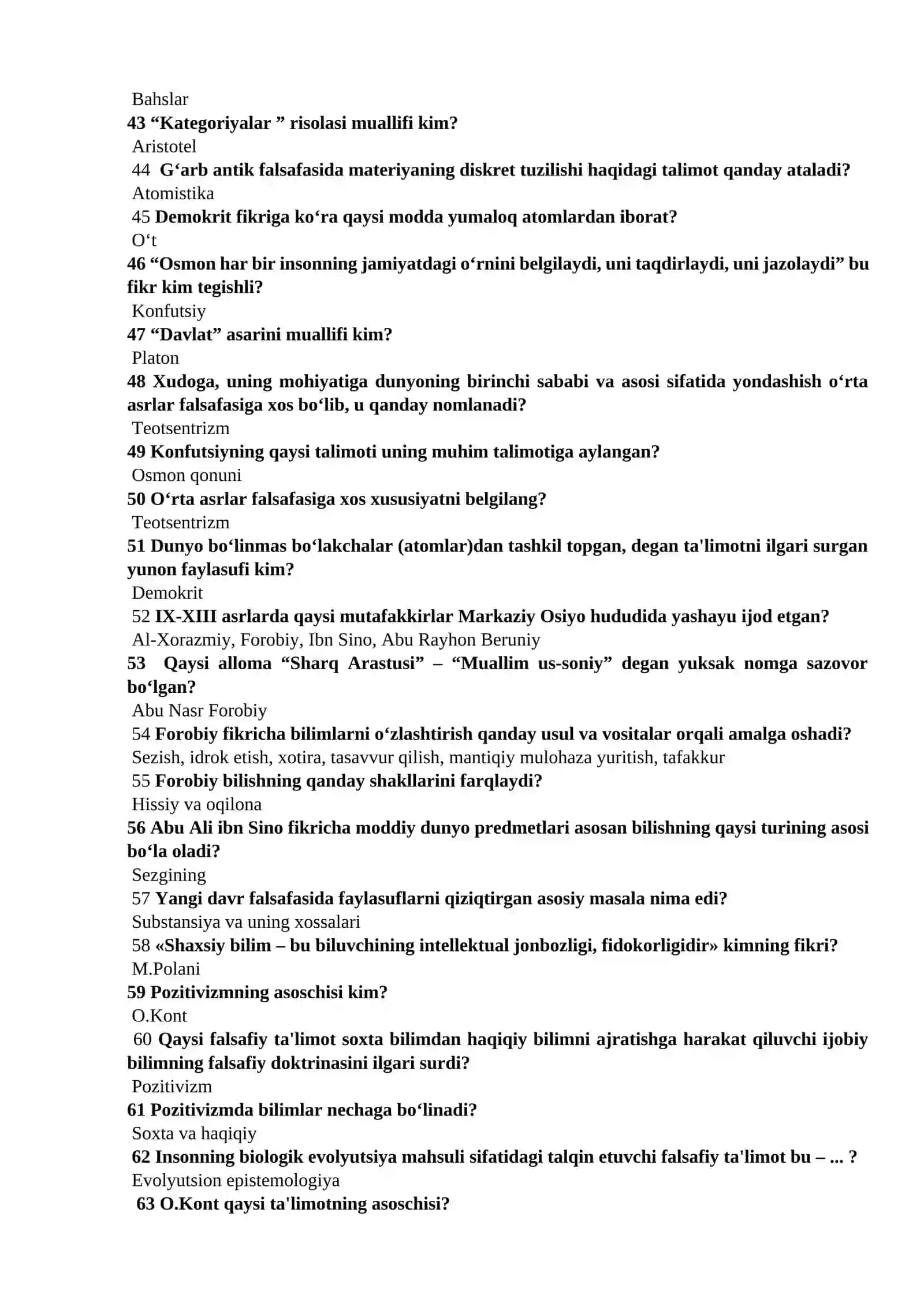 Falsafa savol va javoblar 3