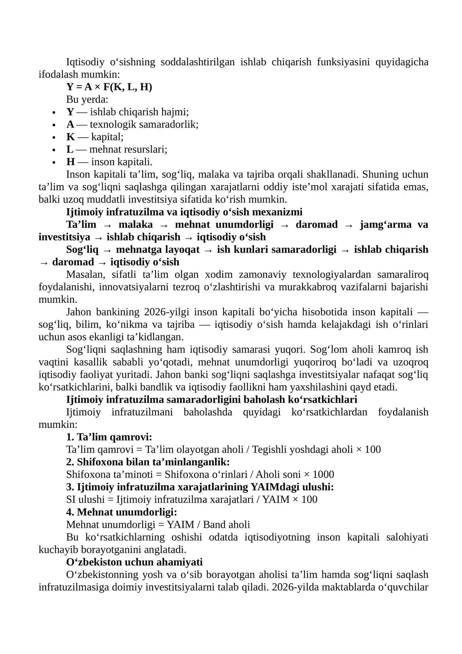 IJTIMOIY INFRASTRUKTURA, AHOLI SONI VA UZOQ MUDDATLI IQTISODIY O‘SISH OMILLARI 3