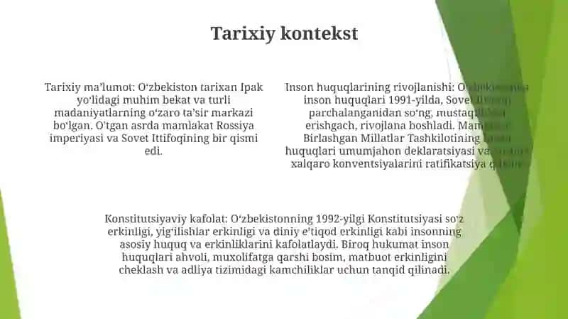 OʻZbekistonda Inson Huquqlari Va Erkinliklari Kafolatining Yaratilishi 3