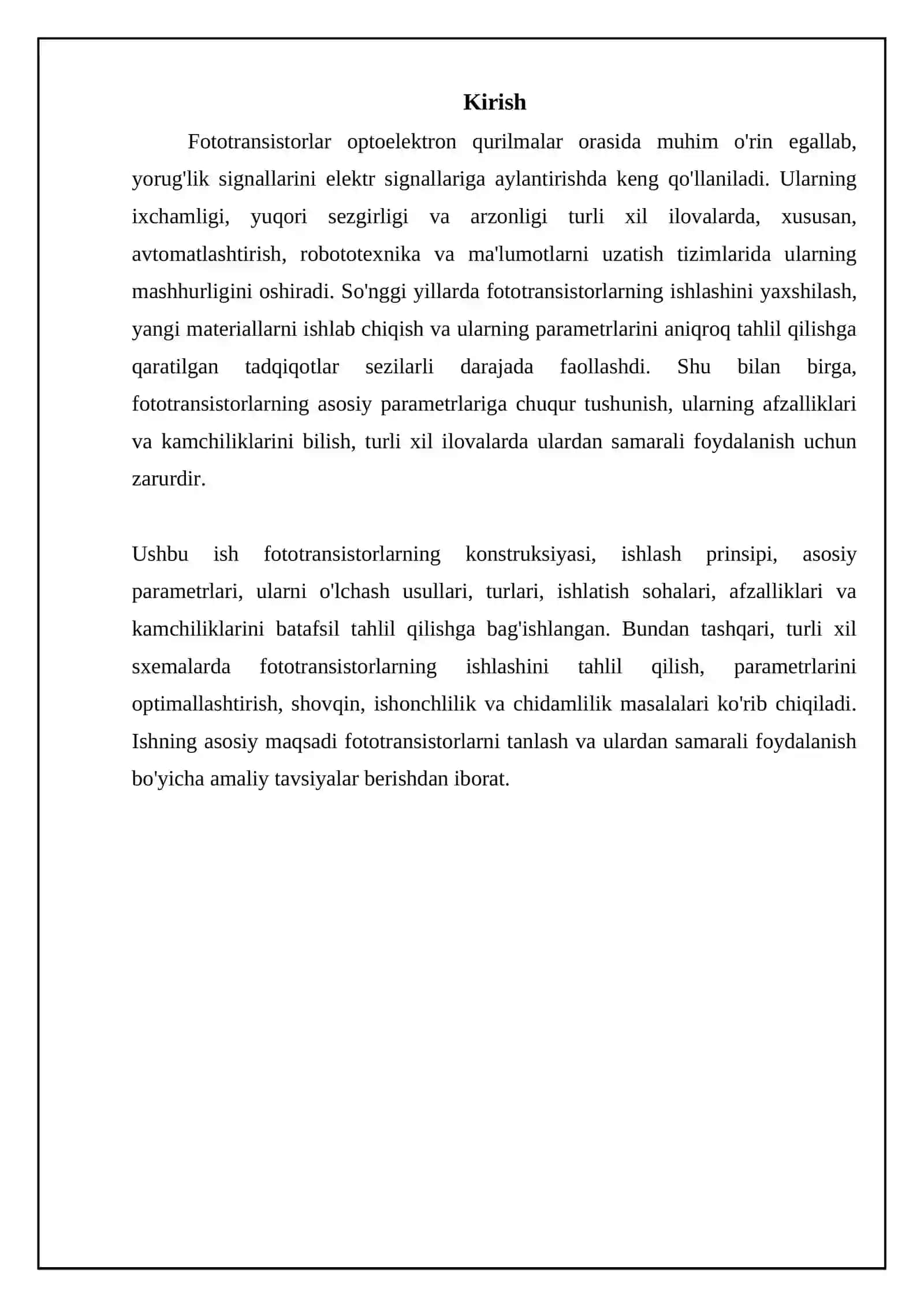 Fototranzistorlar va ularning parametrlarini tahlili 3