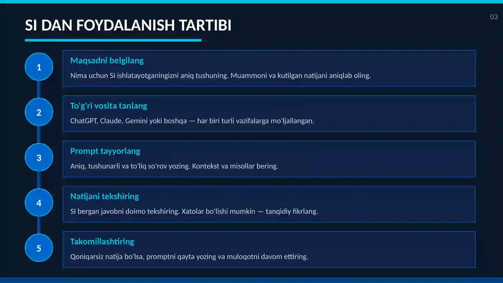 SUNIY INTELLEKTDAN FOYDALANISH TARTIBI VA PROMPT YOZISH QOIDALARI 3