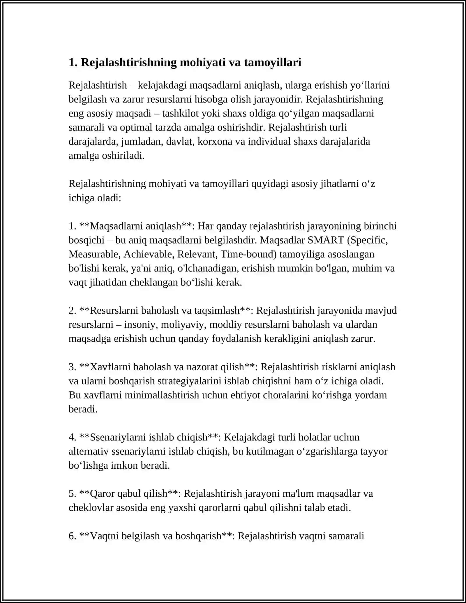 BOSHQARUV FUNKTSIYALARI: REJALASHTIRISH, TASHKILLASHTIRISH, MOTIVATSIYA, NAZORAT 3