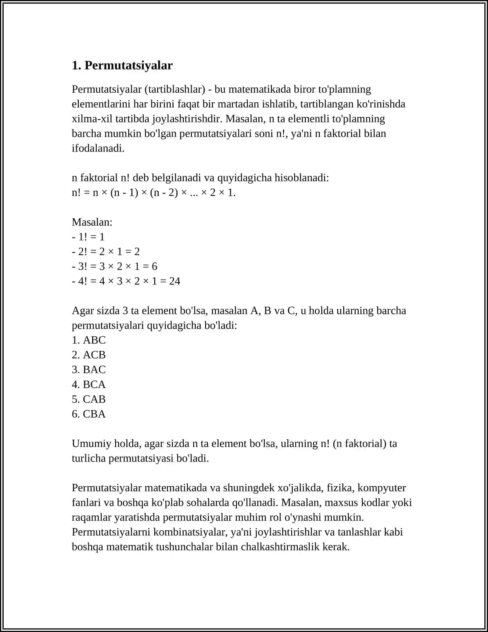 KOMBINATORIKA ELEMENTLARI.KOMBINATORIKANING ASOSIY ELEMENTLARI 3