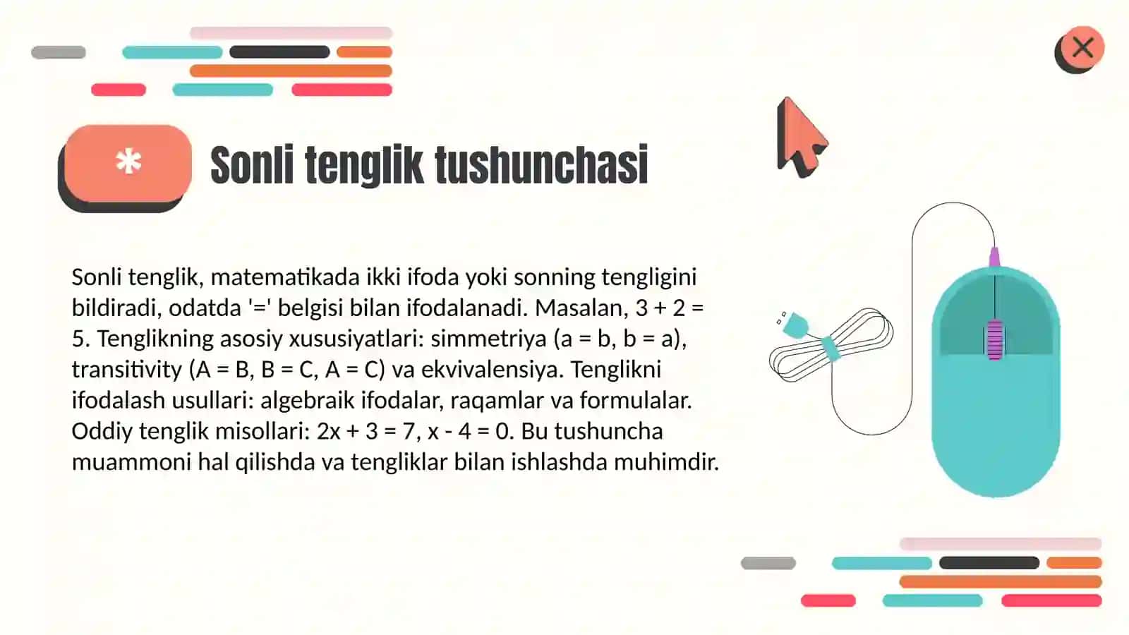 O‘quvchilarni sonli tenglik va sonli tengsizlik bilan tanishtirish 3