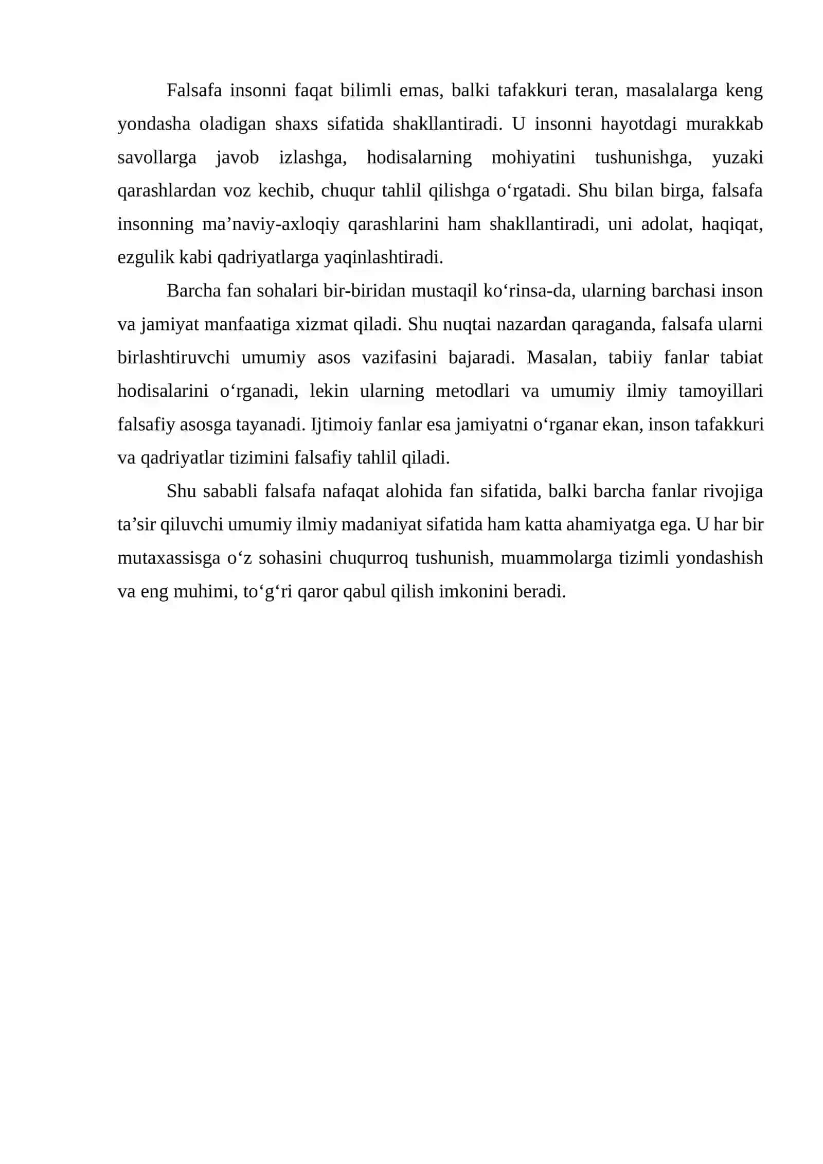 FALSAFANING BOSHQA FAN SOHA MUTAXASSISLARI UCHUN AHAMIYATI 3