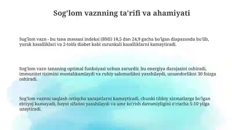Tana vaznini me’yorda saqlash 3