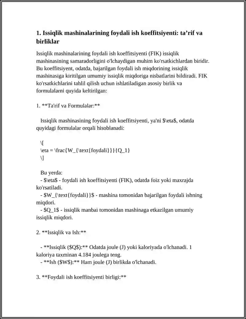 Issiqlik mashinalarining foydali ish koeffitsiyenti. Karno Sikli 3