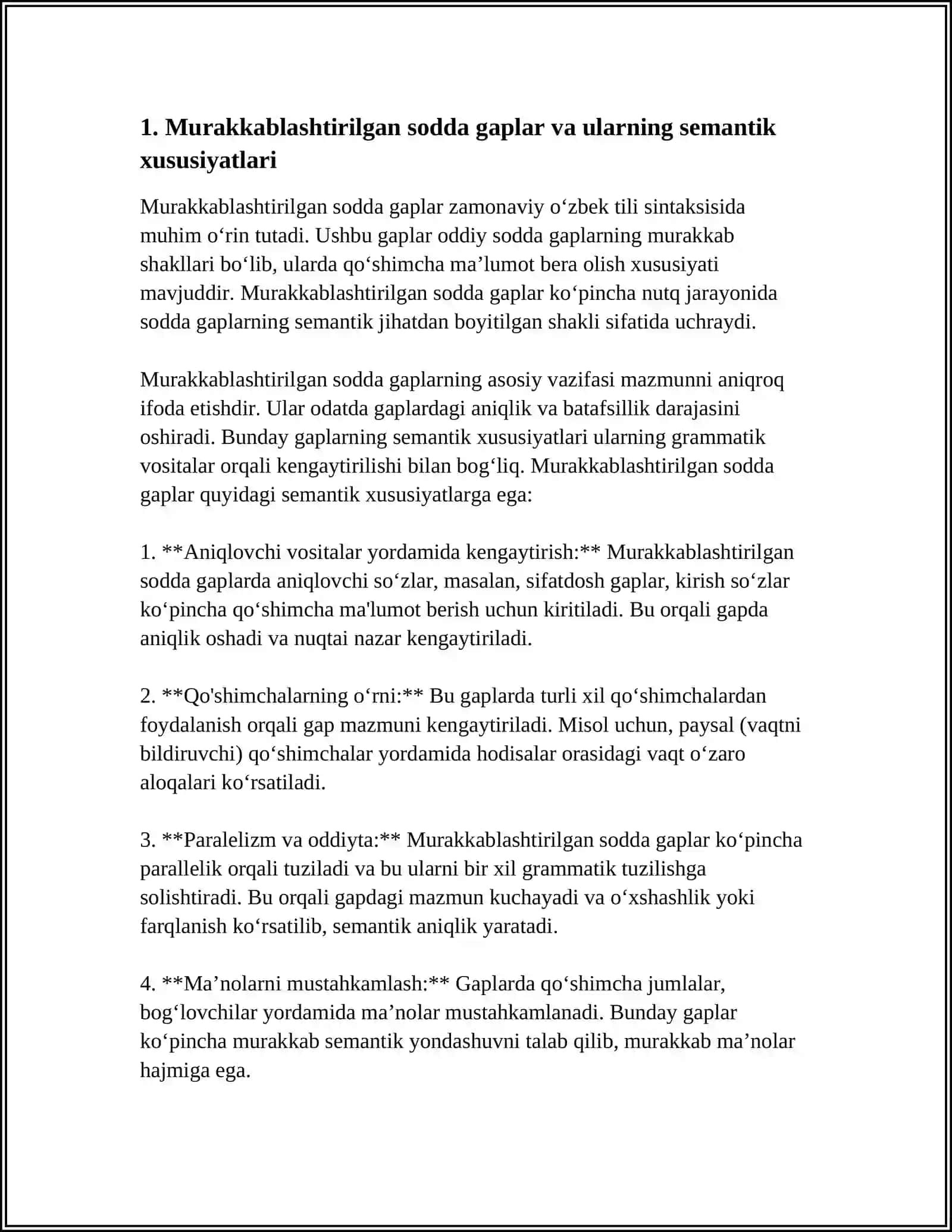 O'zbek tilidagi murakkablashingan sodda gaplarda semantik-sintaktik assimetriya 3