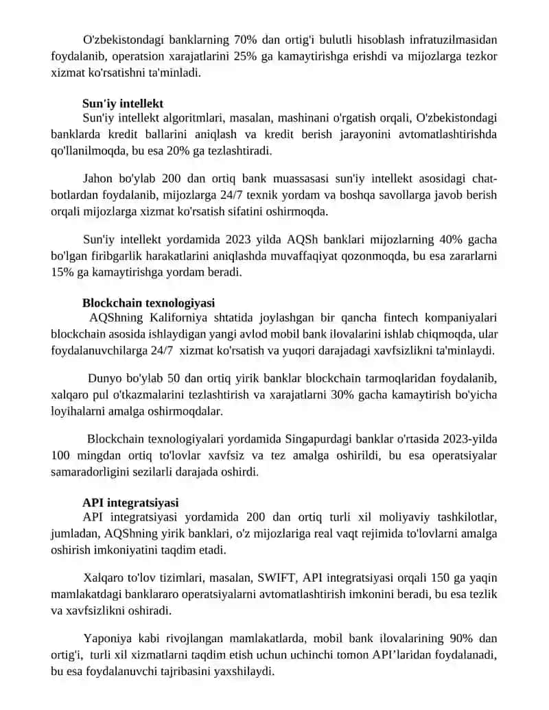 Raqamli bank ishida qo'llaniladigon texnalogiyalar 3