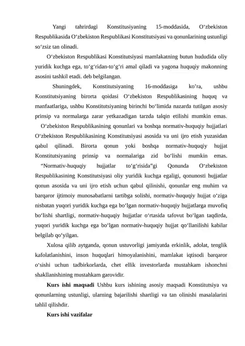 Konstitutsiya va Qonuning Ustunligi Hamda Ularning Tan Olinishi va Bajarilishi Shartlari 3