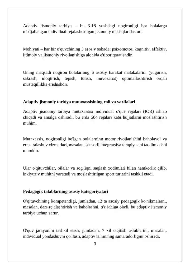 Adaptiv jismoniy tarbiya mutaxasislariga qoyiladigan pedagogik talablar 3