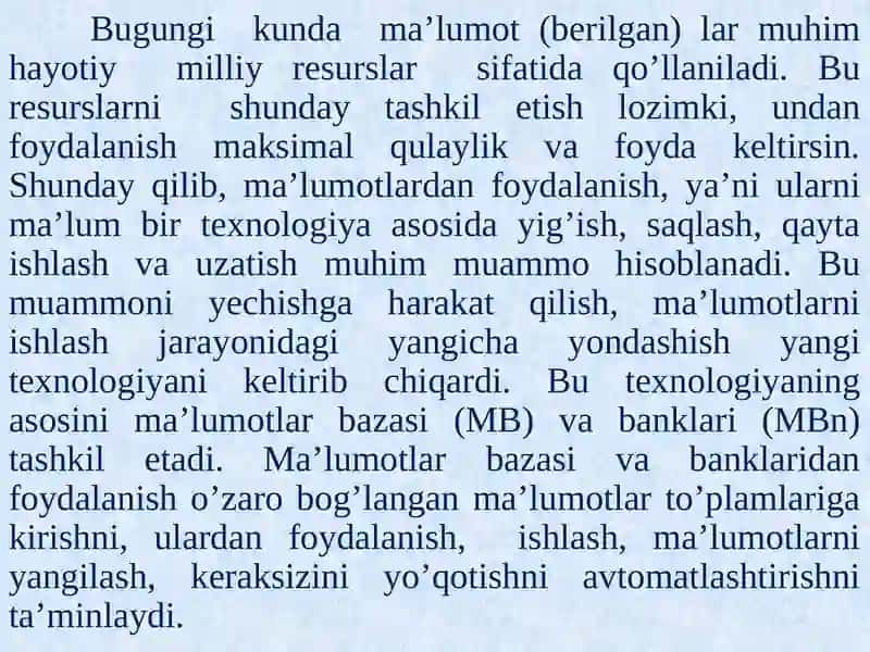 Ma’lumotlar bazalari bilan ishlash texnologiyalari. Tarmoqli texnologiyalari va Internet xizmatlari 3