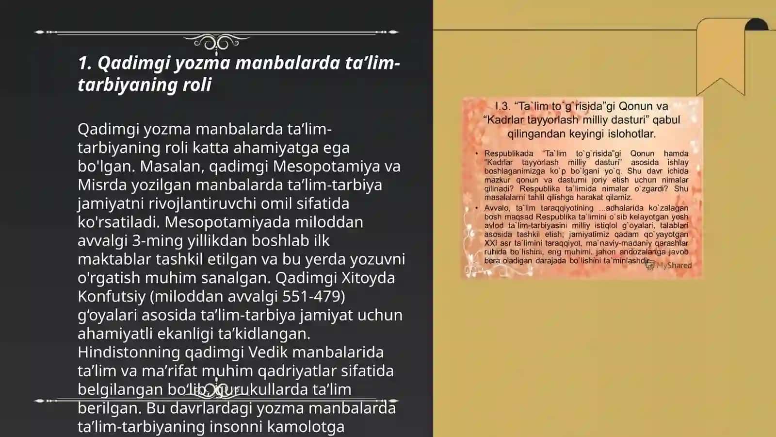 Eng qadimgi yozma manbalarda taʼlim-tarbiya masalalari 3