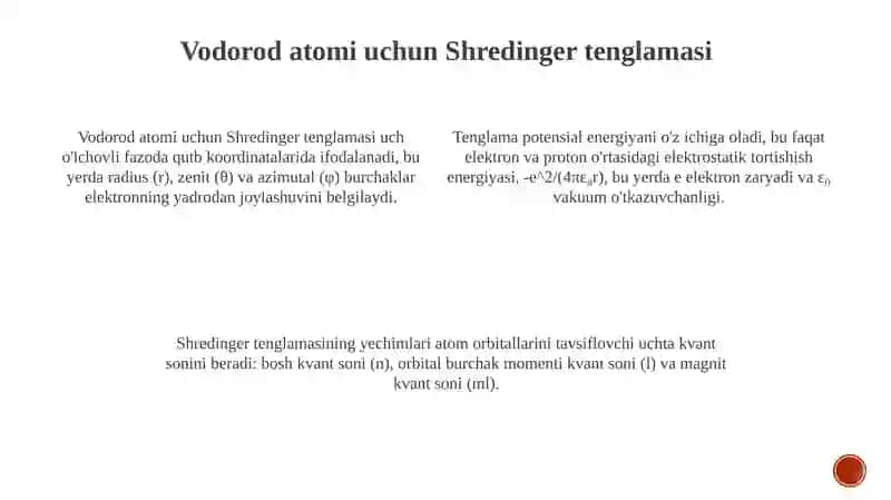 Vodorod atomi uchun Shredinger tenglamasi 3