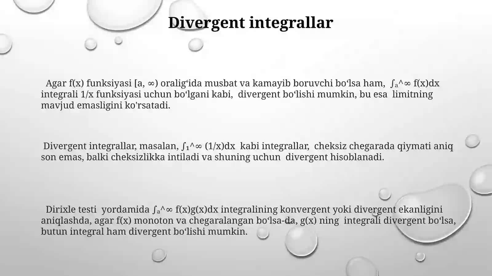 Noto'g'ri integrallar va ularning yig'ilish shartlari 3