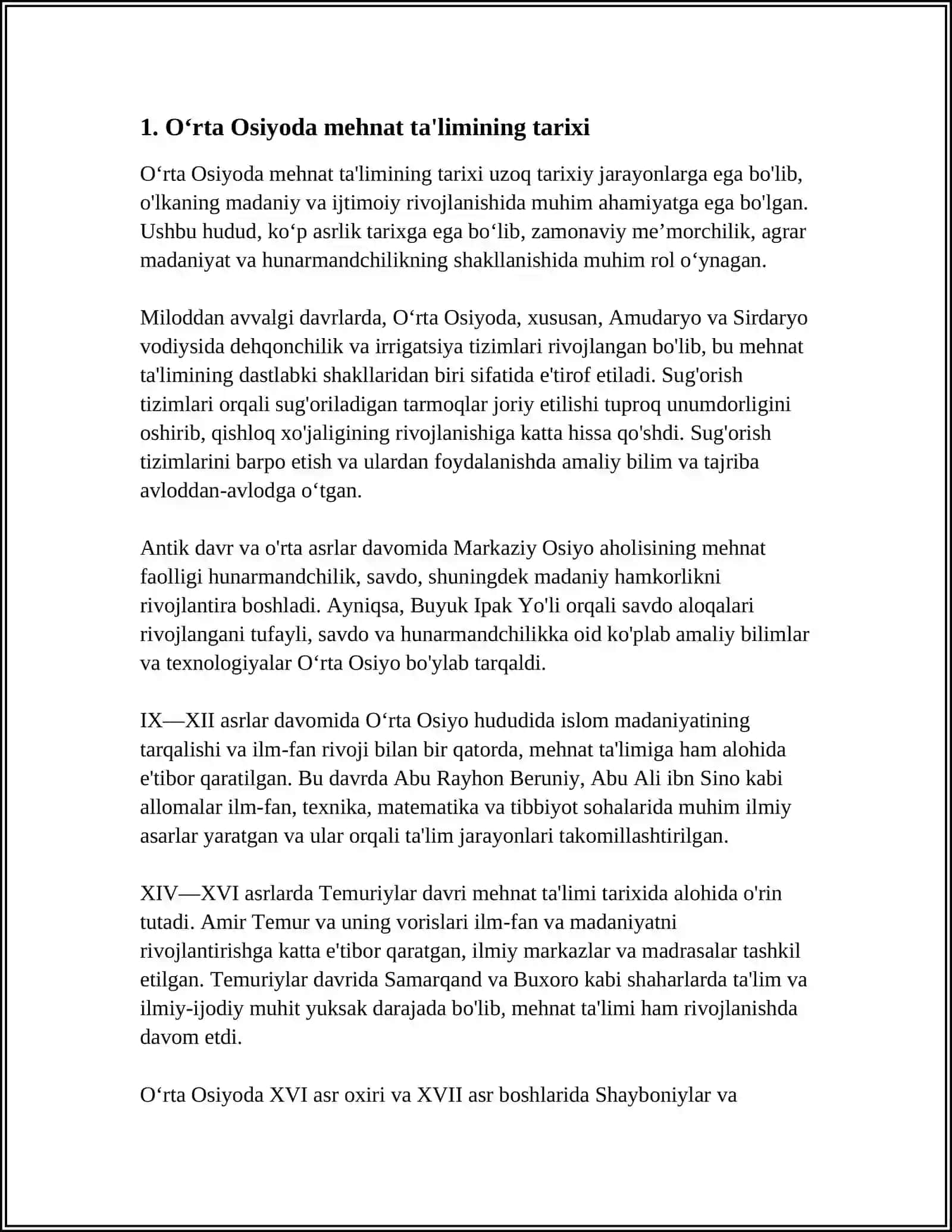Oʻrta Osiyoda Mehnat Taʻlimining Tarixi 3