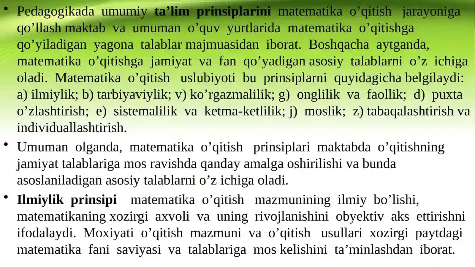 Pedagogikada umumiy ta’lim prinsiplarini matematika o‘qitish jarayoniga qo‘llash 3