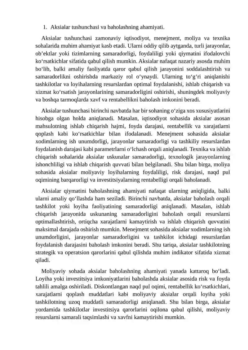 Aksialar qiymatini baholash ususllari va ularni qollanishi 3