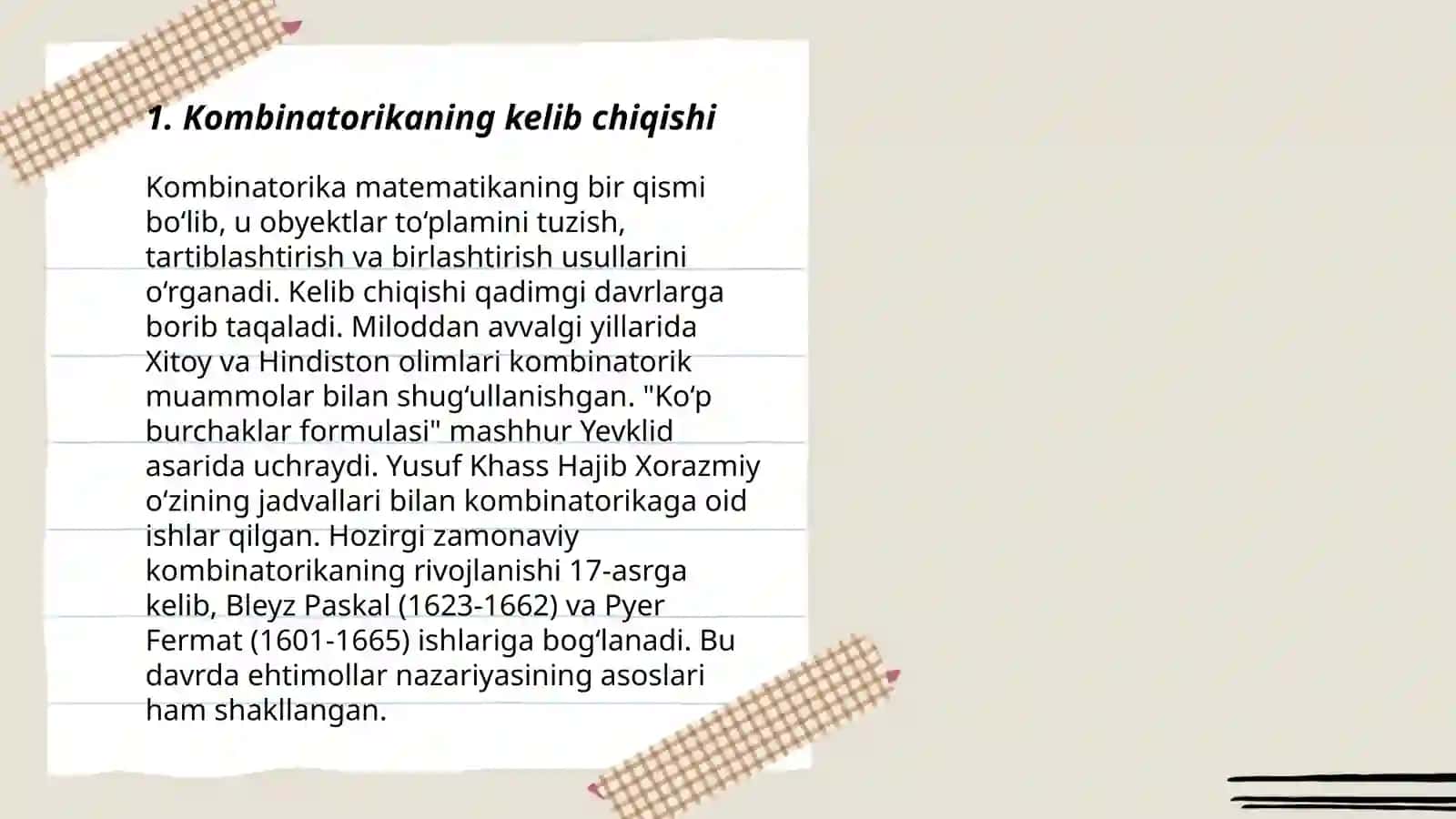 Kambinatorika fanining rivojlanish tarixi 3