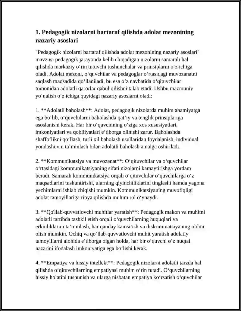 Pedagogik nizolarni bartaraf qilishda adolat mezonining nazariy asoslari 3