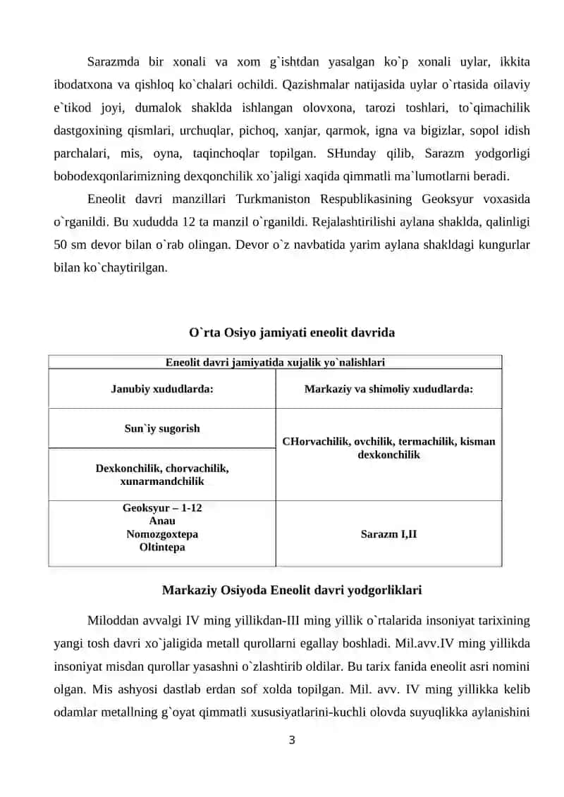 Oʻrta Osiyodagi eneolit davri ibtidoiy manzilgohlari 3