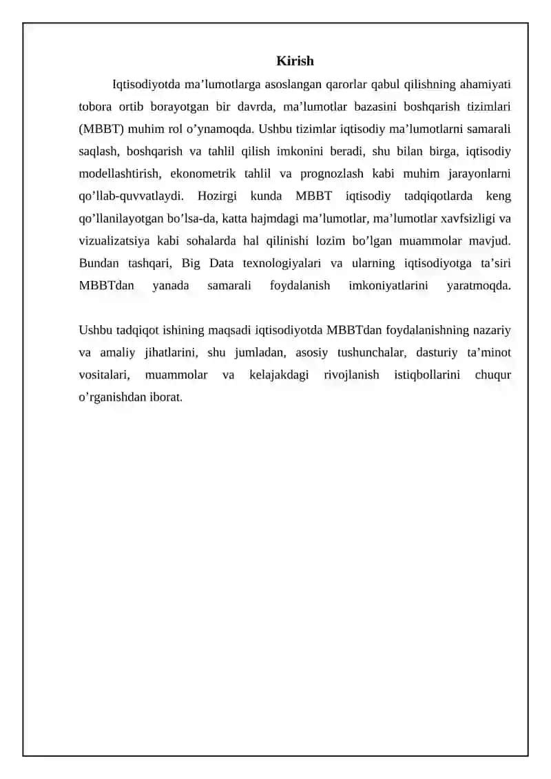 Iqtisodiyotda ma'lumotlar bazasini boshqarish tizimlaridan foydalanish 3