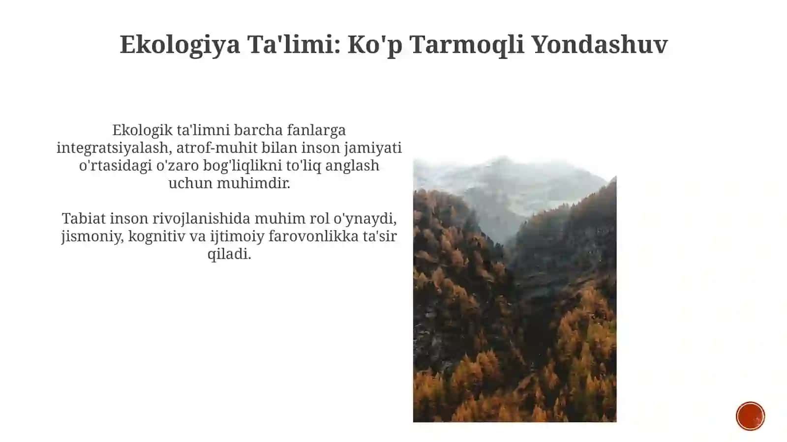 Inson rivojlanishida tabiatning roli haqida masalalarni yoritilishi. Tabiat bilan tanishtirish fanining fanlar kesimidagi tutgano o‘rni 3
