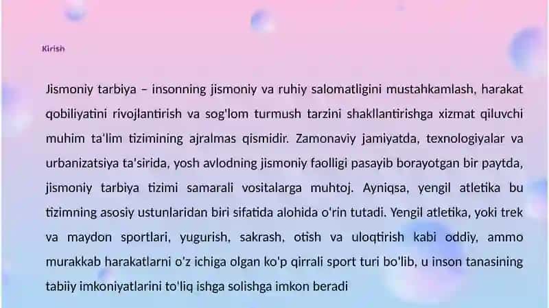 YENGIL ATLETIKANING JISMONIY TARBIYA TIZIMIDAGI O'RNI VA AHAMIYATI 3
