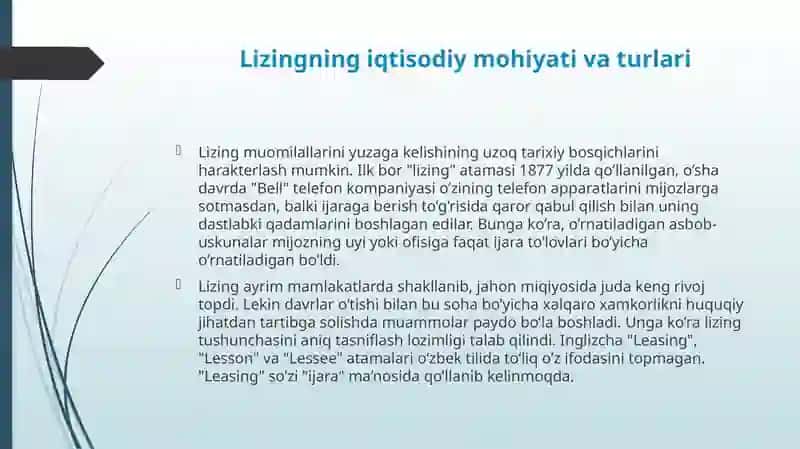 Investitsiyalarni moliyalashtirishning lizing mexanizmi 3