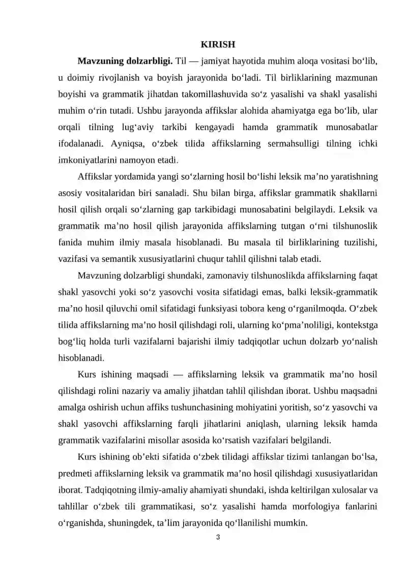 AFFIKSLARNING LEKSIK VA GRAMMATIK MA’NO HOSIL QILISHDAGI ROLI 3