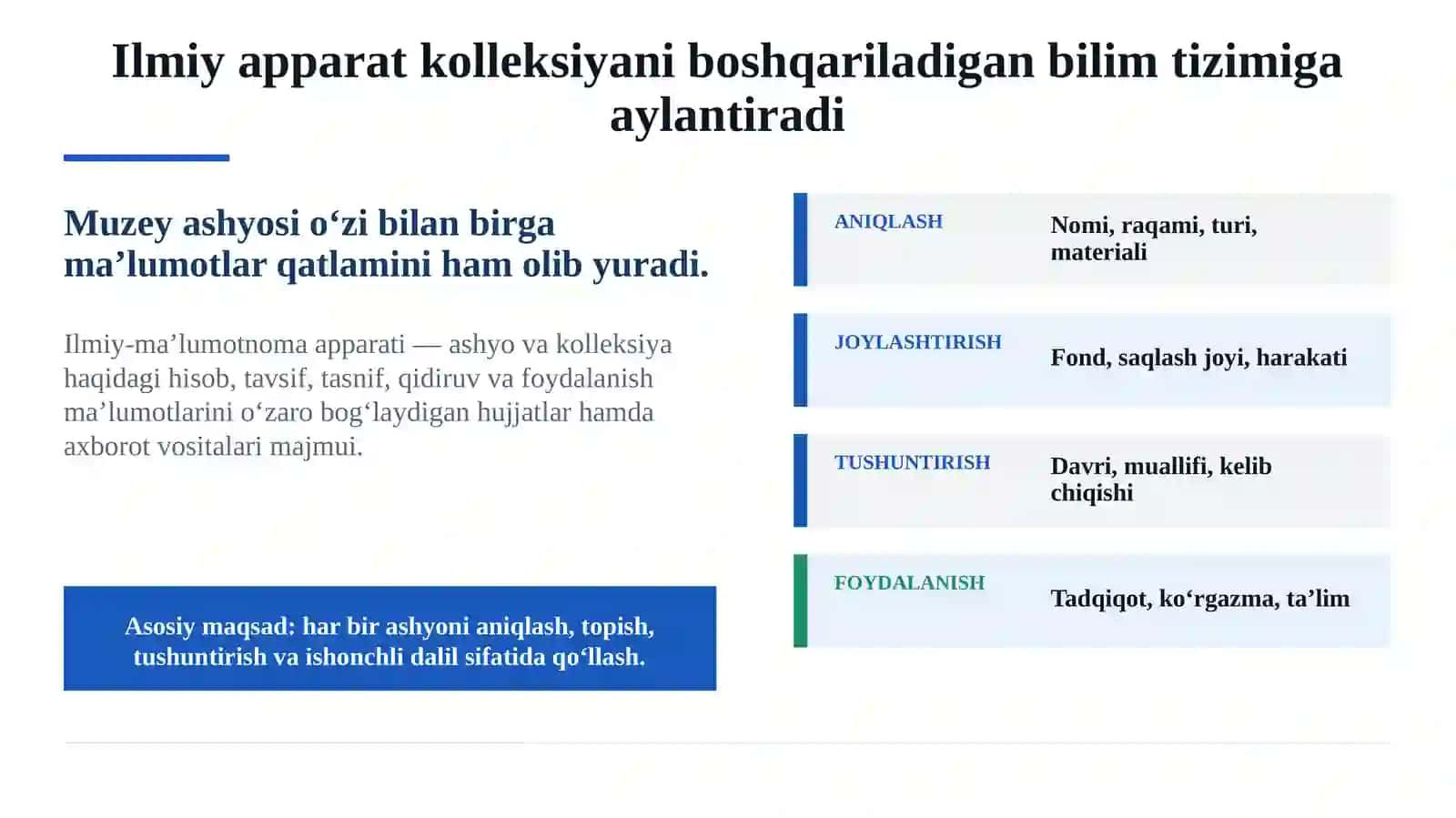Muzeylarning ilmiy-ma’lumotnoma apparativi va ilmiy tadqiqotchilik faoliyati 3