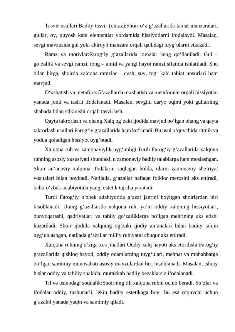 TURDI FAROG'IY G'AZALLARIDA XALQONA RUH VA TASVIR USULLARI 3
