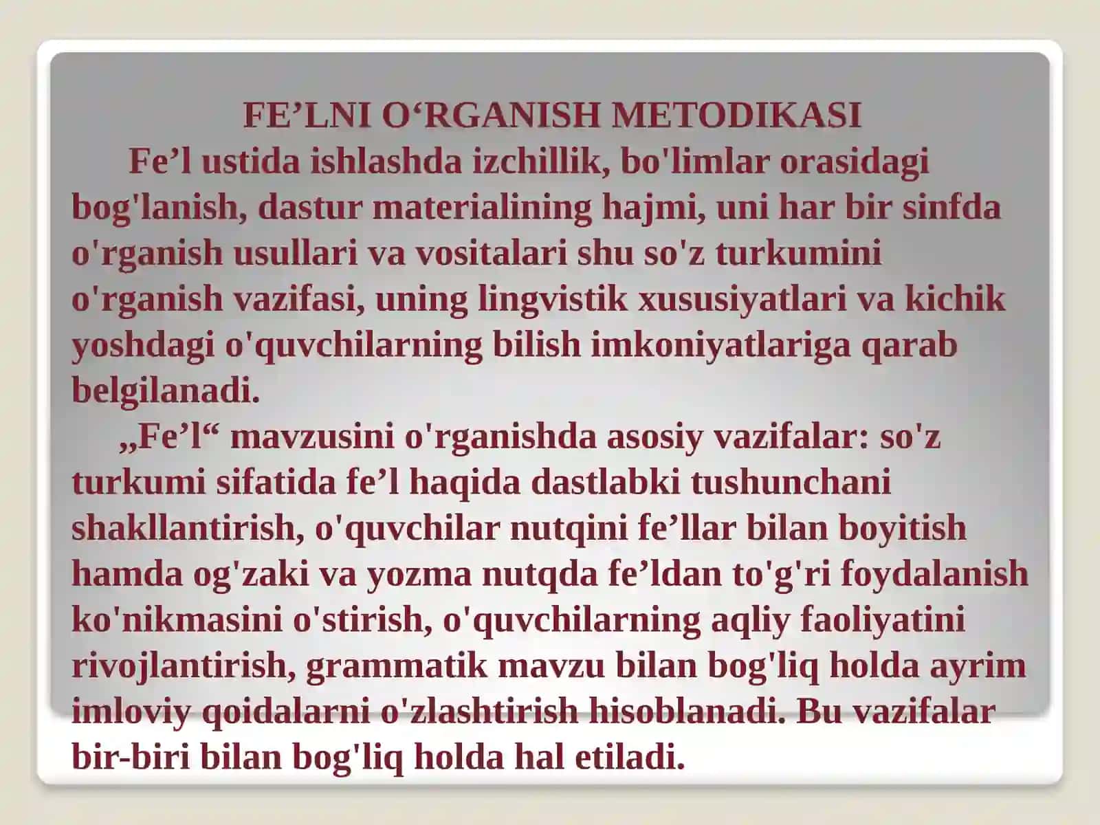 Boshlang`ich sinflarda fe’lni o`rganish tizimi 3