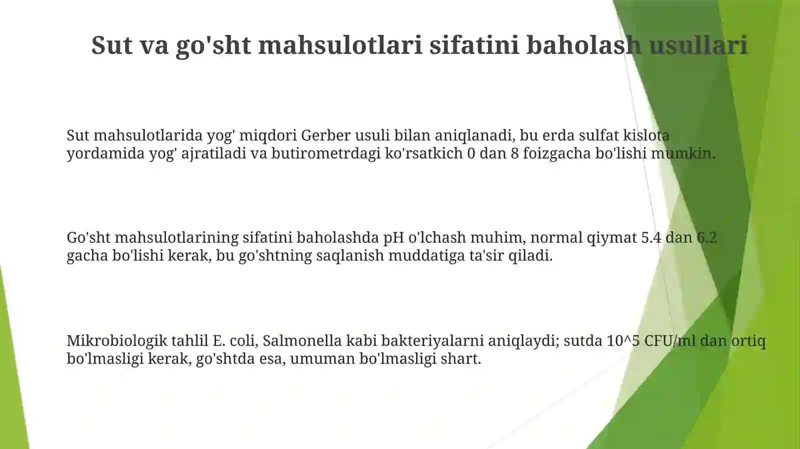 Sut va go'sht mahsulotlarini sifatini aniqlash usullari 3
