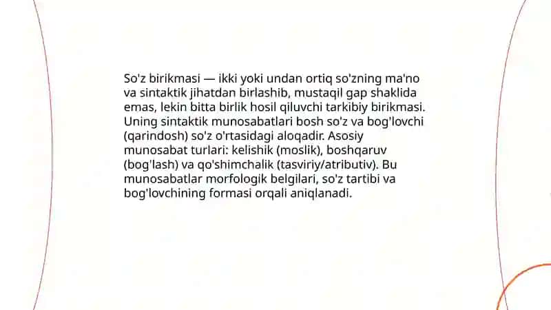 So'z birikmasidagi sintaktik munosabatlar 3