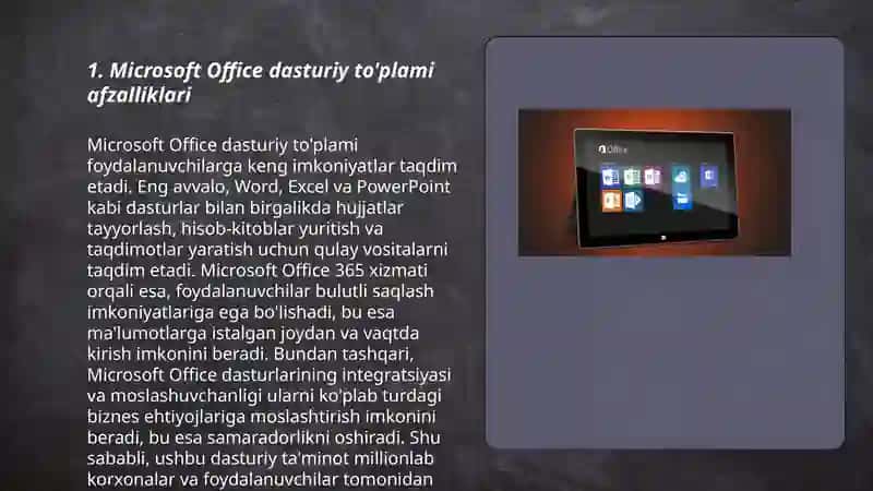 Zamonaviy matn muharriri Microsoft Office, Power point, exsel dasturiy taminoti 3