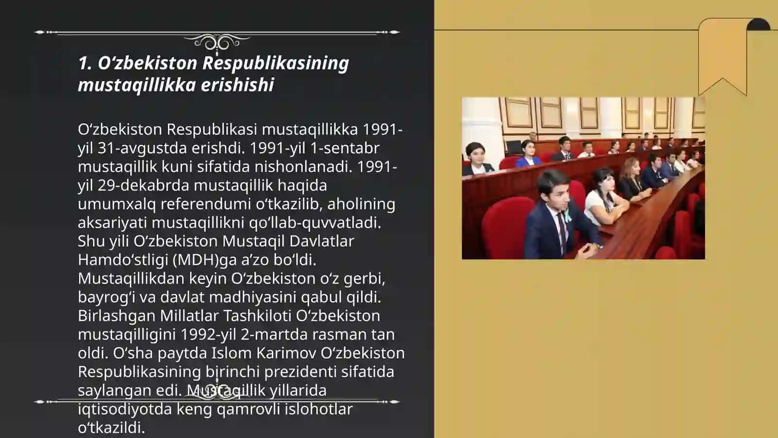 Oʻzbekiston Respublikasida prezidentlik institutining joriy etilishi.I.A.Karimovning Oʻzbekiston Respublikasi Prezidenti etib saylanishi 3