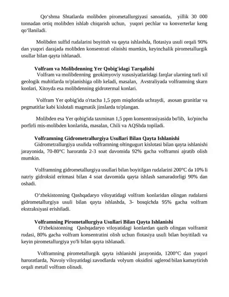 Volfram va molibden ishlab chiqarish jarayoni 3