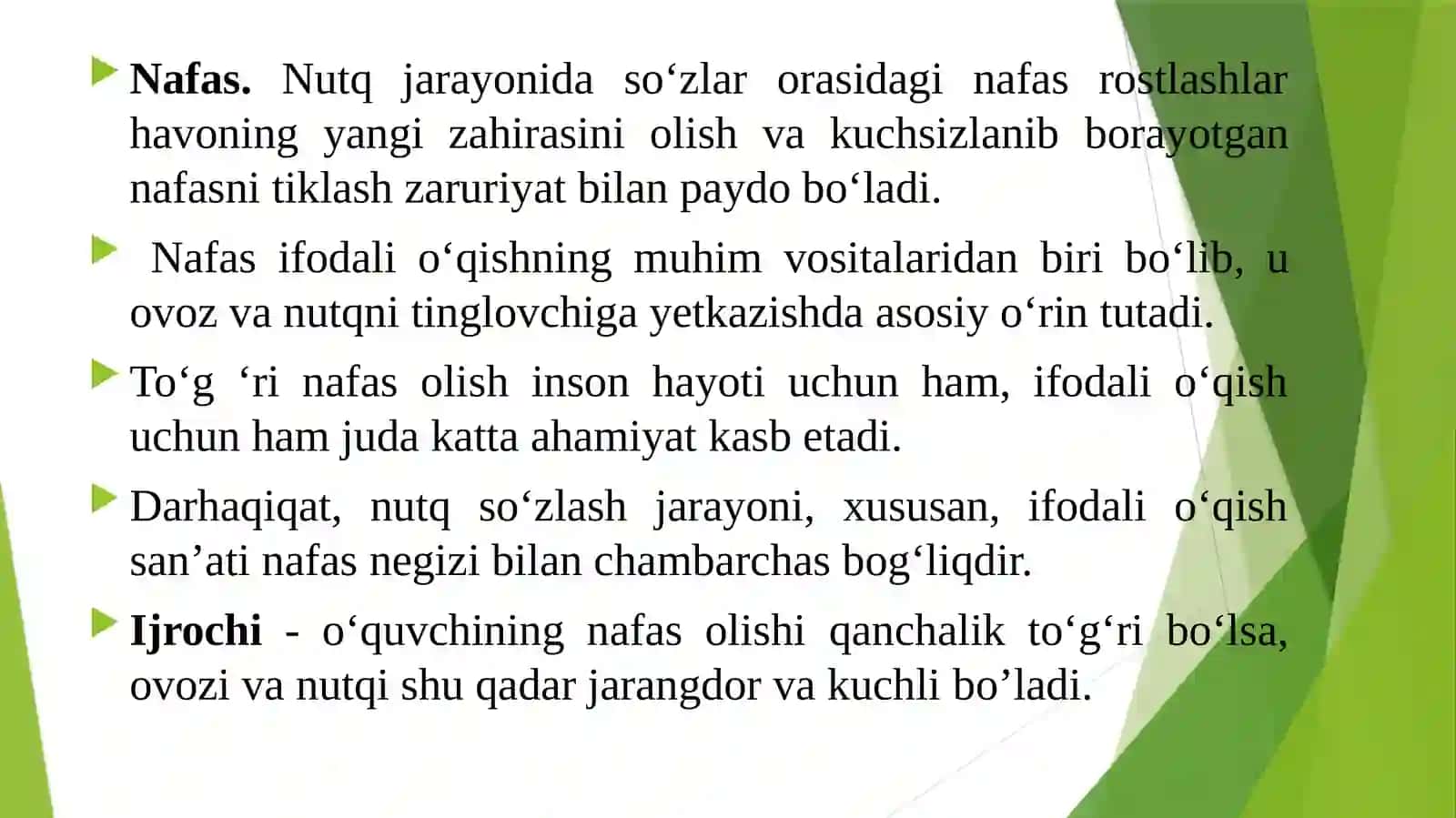 IFODALI O’QISHDA NAFAS, OVOZ VA TALAFUZNING O ‘RNI 3