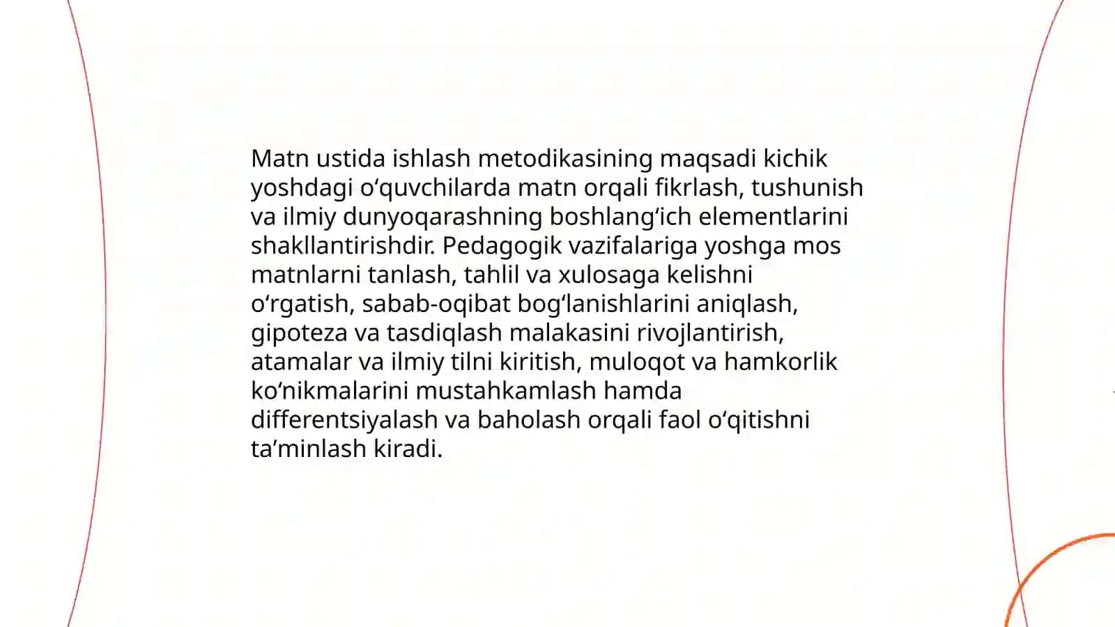 Matn ustida ishlash metodikasi fanining maqsadi va vazifalari 3