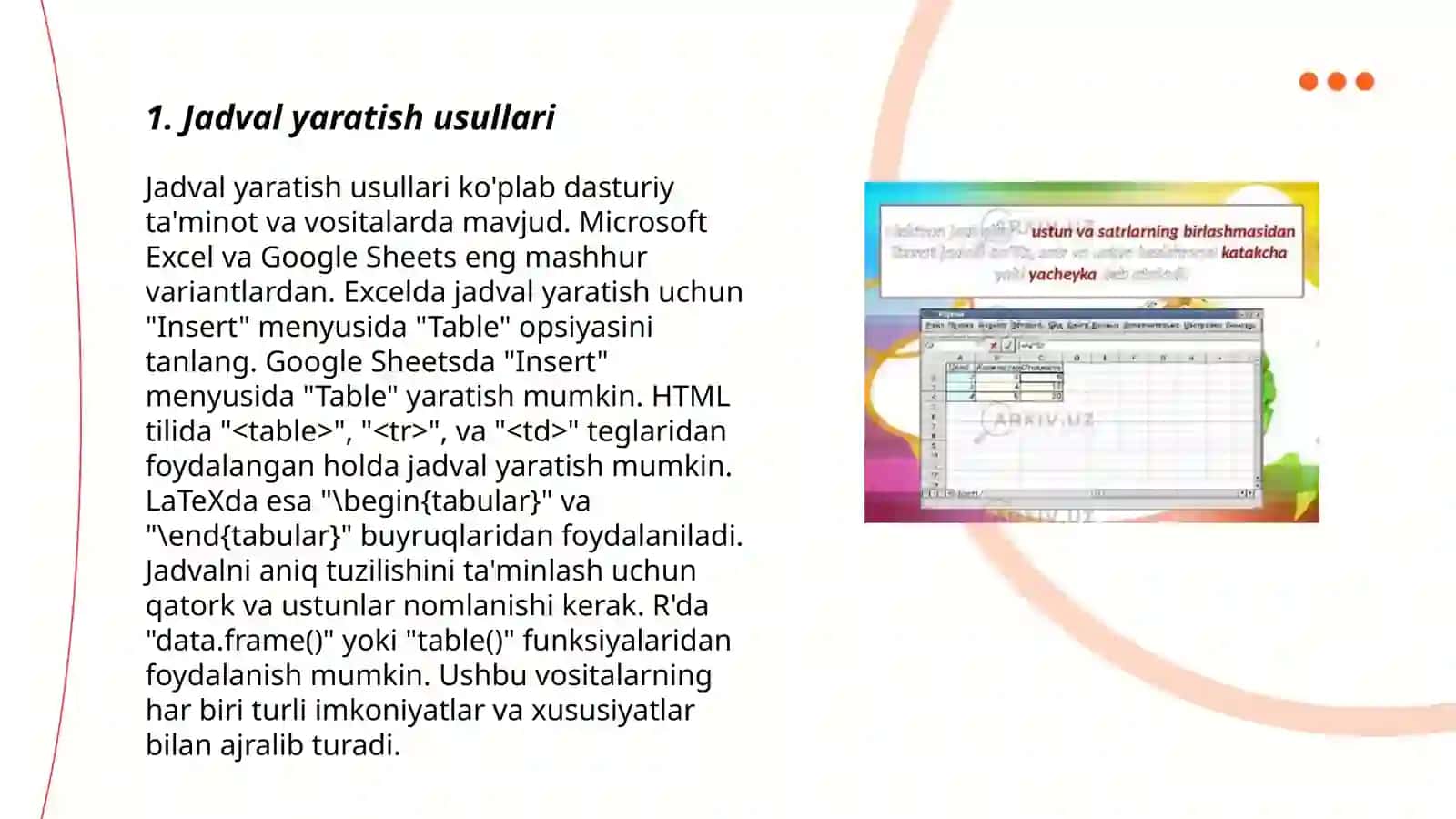 Jadval yaratish usullari 3