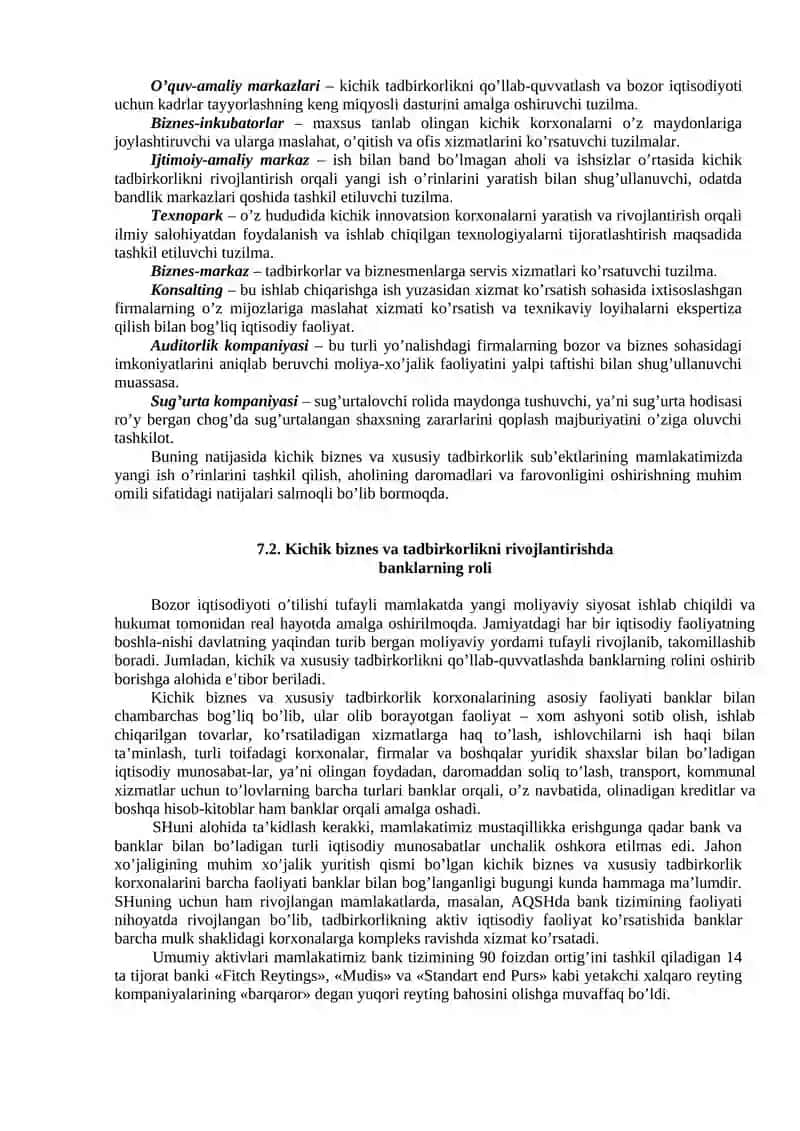 KICHIK BIZNES VA TADBIRKОRLIK SUB`EKTLARIGA XIZMAT KO`RSATUVCHI BОZОR INFRATUZILMALARI 3