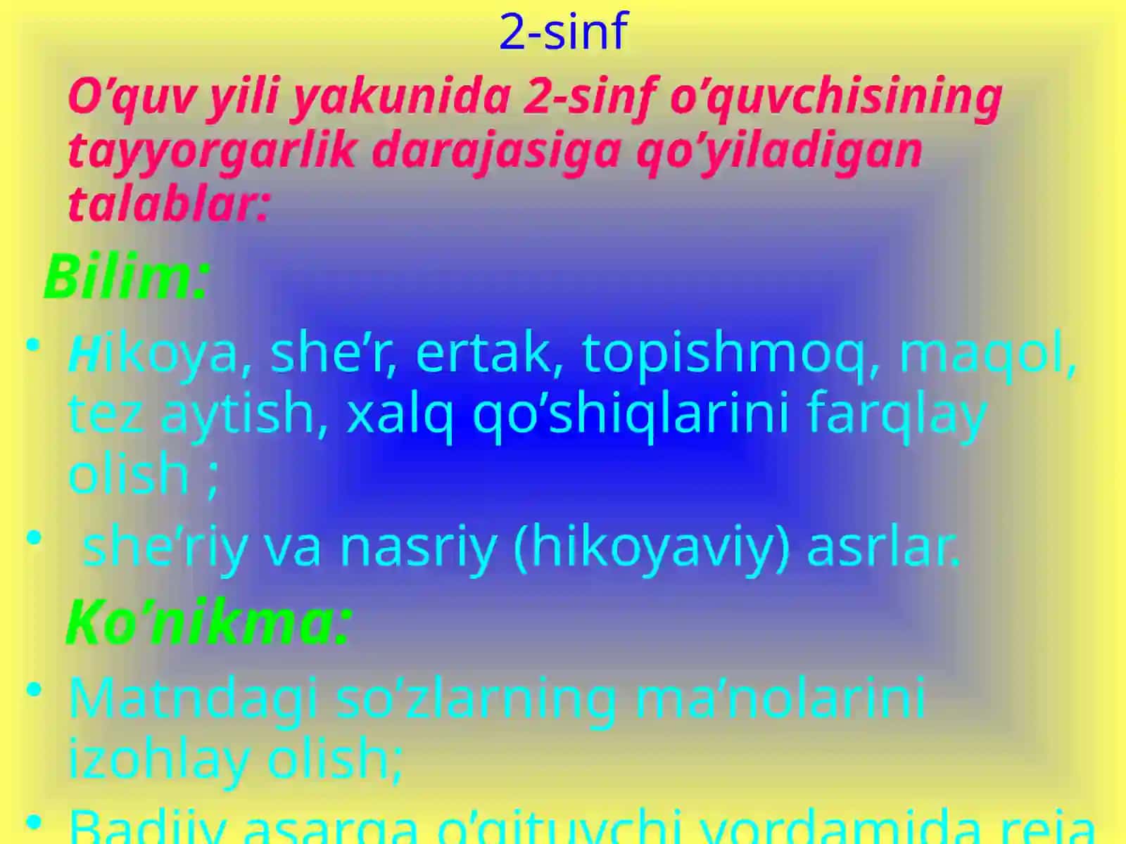 O’quvchining o’zlashtirishi zarur bo’lgan            bilim, ko’nikma va  malakalar 3