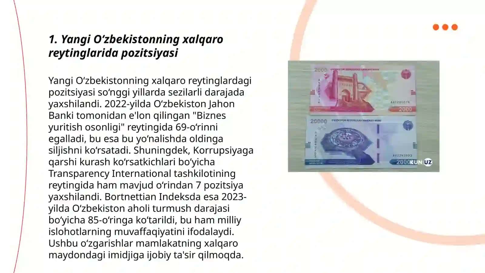 Yangi O‘zbekiston ijtimoiy-siyosiy, iqtisodiy va madaniy hayotida roʻy berayotgan oʻzgarishlarning xalqaro reyting va indekslarda aks etishi 3