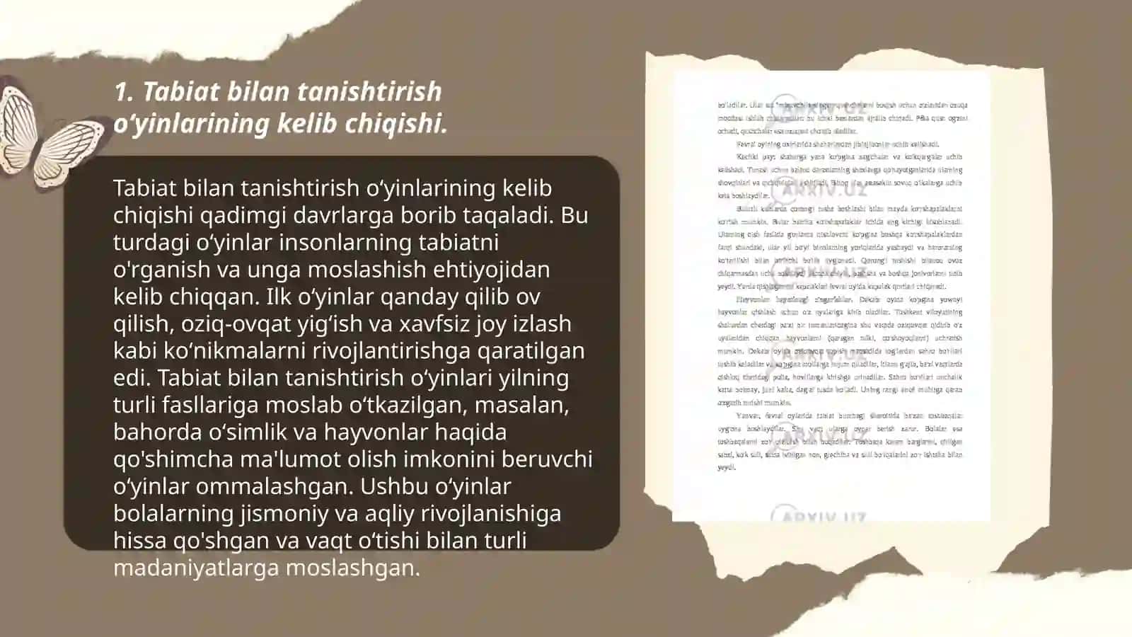 Tabiat bilan tanishtirish oʻyinlarining vujudga kelishi tarixi.Maktabgacha taʼlim tashkilotlarida oʻyin texnologiyasini qoʻllash orqali tabiat bilan tanishtirishning mohiyati 3