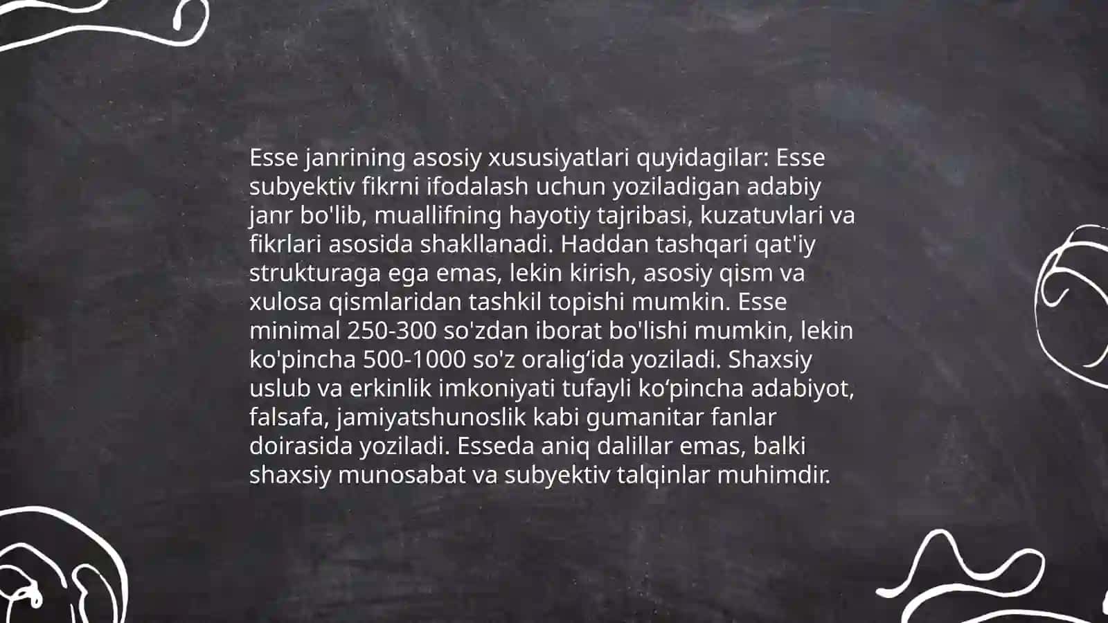 Esse janrining talablari va taʼrifiga koʻra matn va taqdimot tayyorlash 3