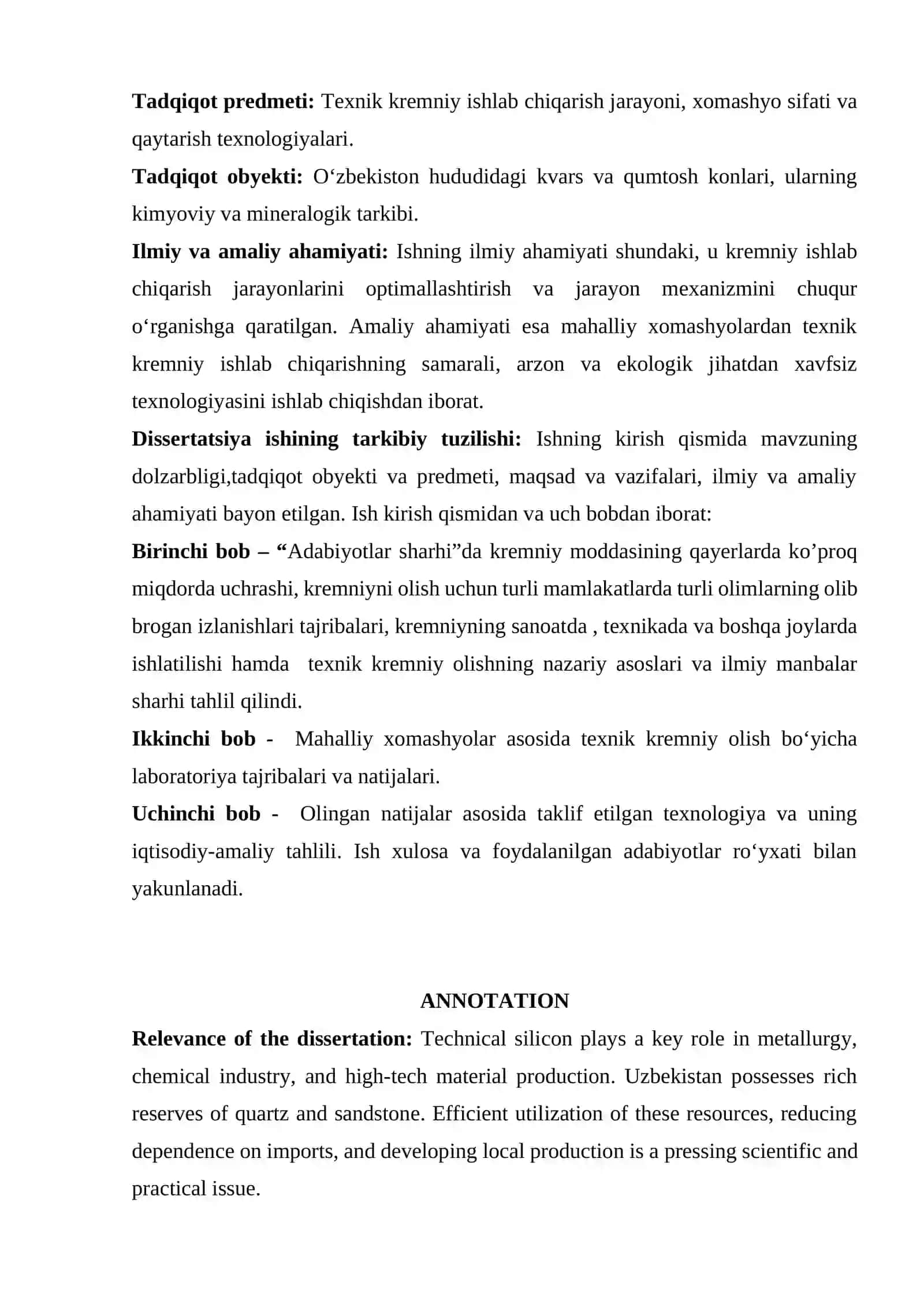 Mahalliy xomashyolar asosida texnik kremniy olg‘a 3