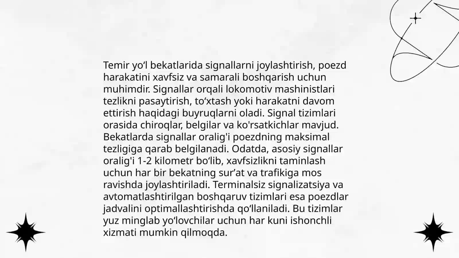 Temir yoʻl bekat yo'llariga signallar va chegara qoziqchalarini qo'yish va hisoblash 3